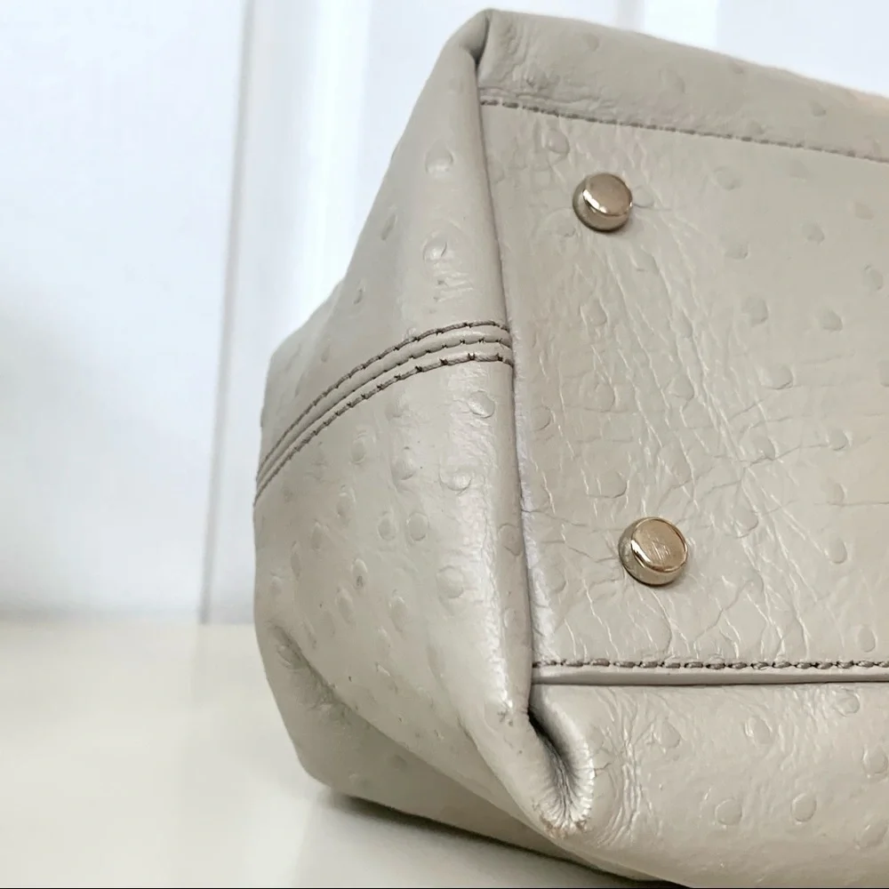 Kate Spade · Victoria Falls Madeline Ostrich Embossed Satchel Stone Taupe Bag - Picture 13 of 17
